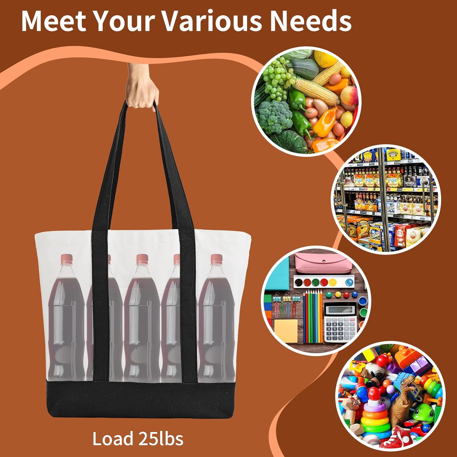 10Pcs Canvas Tote Bag Bulk with Outer Pocket, 12oz Cotton Blank Canvas Tote Bags 19 x 14.6Inch, 13 x 11Inch Reusable Grocery Bags Shopping Cloth Bags for Women, Black (5 Set Large & Medium) - Image 6