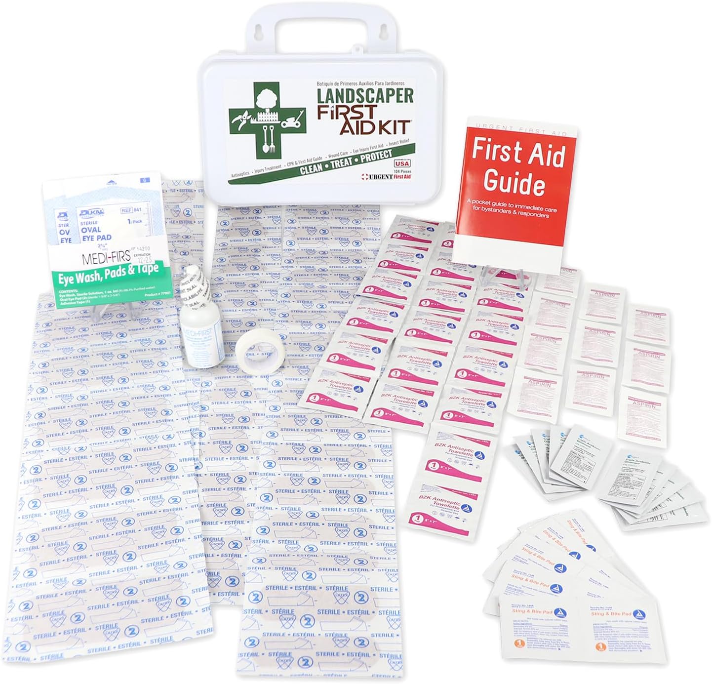 Landscaper & Tree Trimming First Aid Kit, OSHA Compliant, 10 Unit, 103 Piece, Plastic Case with Gasket to Keep Out Moisture and dust - be OSHA Compliant: Special Extra First aid Item Content, Too