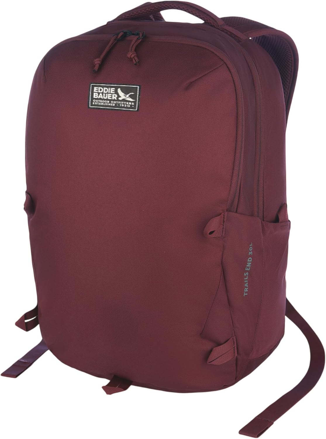 Eddie Bauer Trail Ends Backpack 28L | Laptop Sleeve | Everyday Carry | Travel | Work | Commuting | Stretch Side Pockets | Padded Shoulder Straps | Mesh Back - Black Cherry