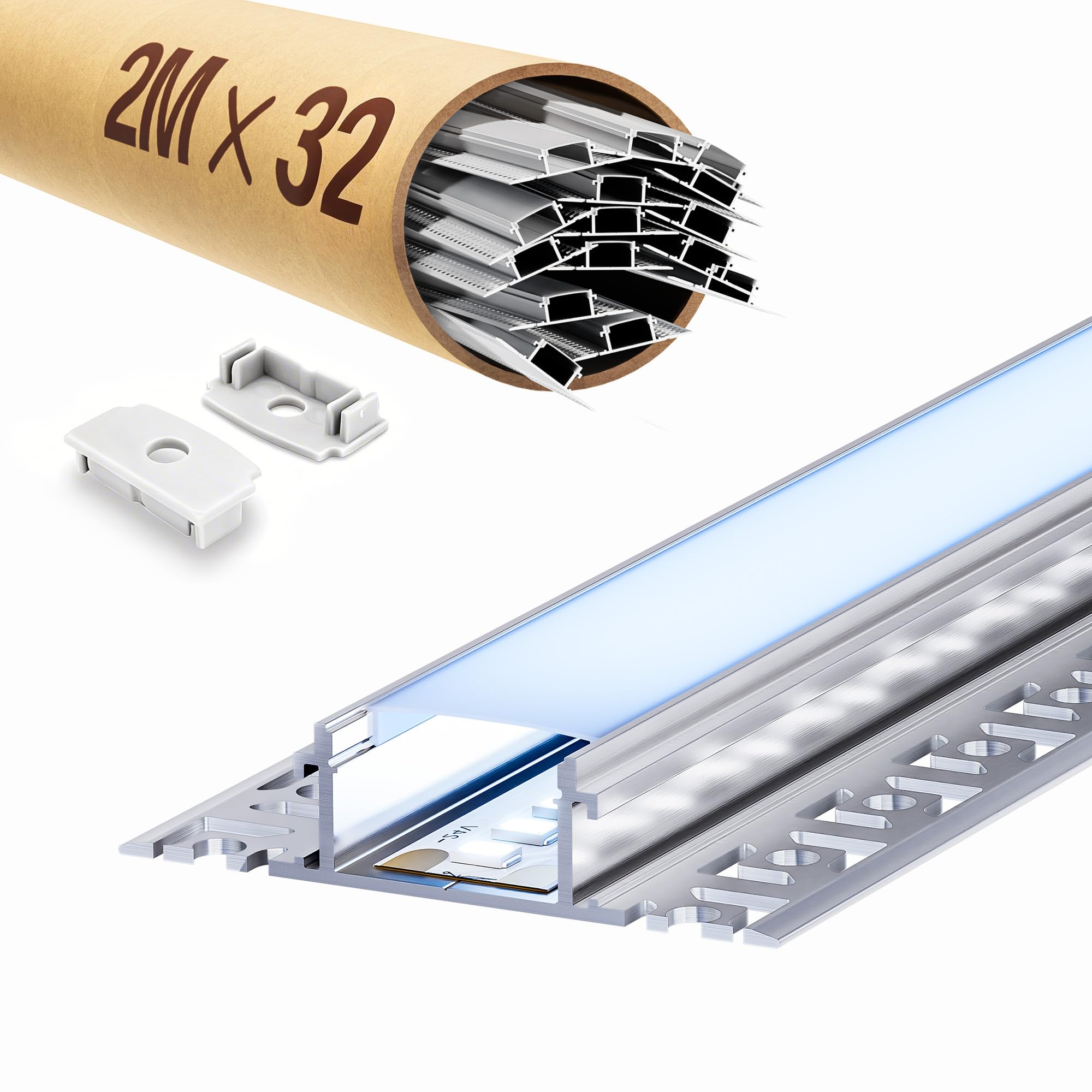 Perfil Aluminio LED 2 m - Perfil Empotrado Azulejo & Placo 12,5 mm, Canal LED Integrado para Cintas Anchas - Línea de Luz Profesional