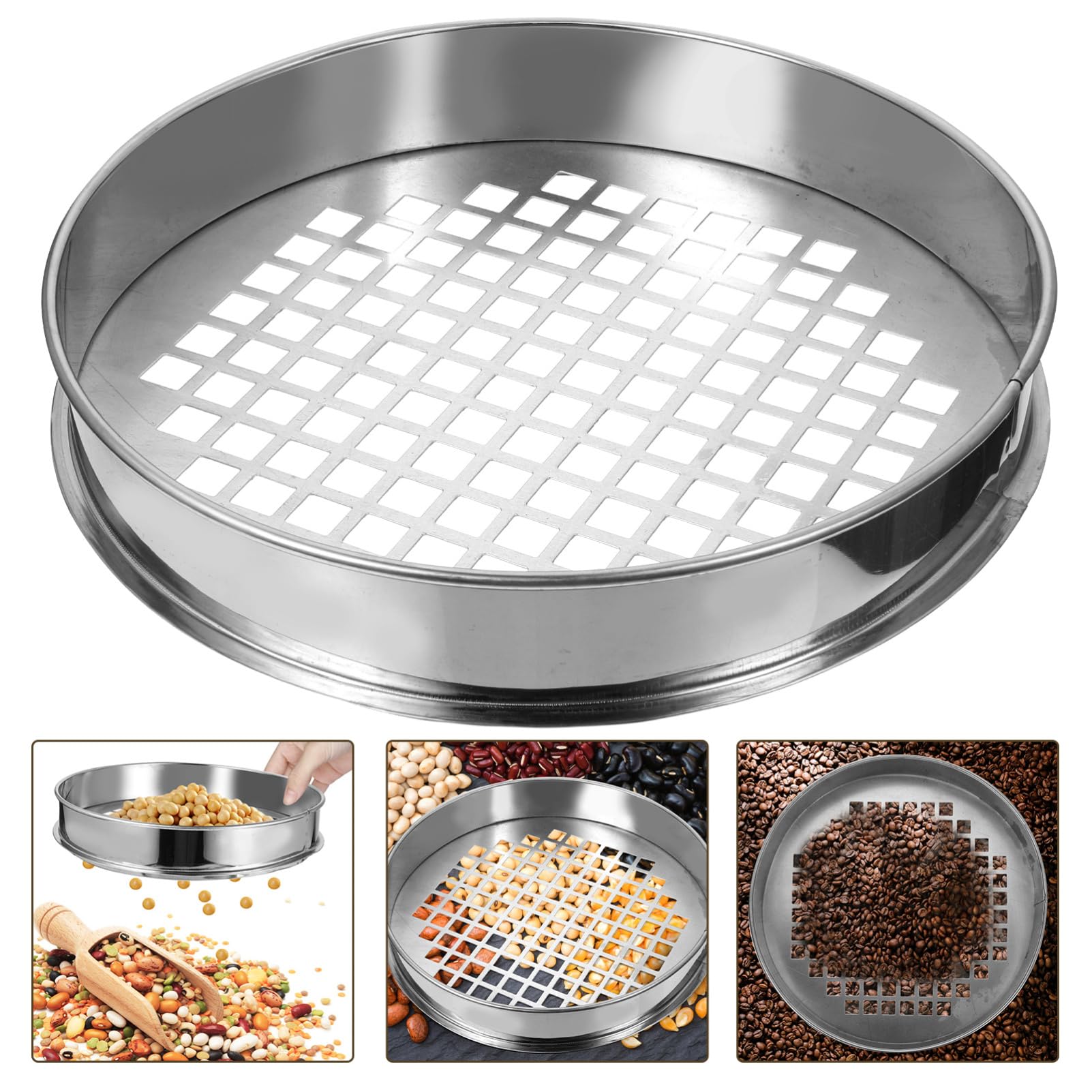 LABRIMP Colador De Acero Inoxidable Para Arándanos 30 Cm Diámetro Malla Redonda 15 Mm Cedazo De Clasificación Casero Para Cocina y Hogar Sencilla y Apilable