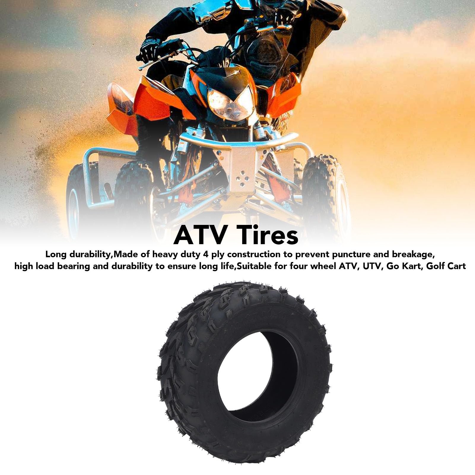 Opona 21x7x10 ATV, Gumowa Opona z głębokością Bieżnika 10 Mm dla Doskonałego Uchwytu w Błoto, Piasku i Twardym Terenie, 4 -warstwowa Konstrukcja Nylonowa dla Trwałości