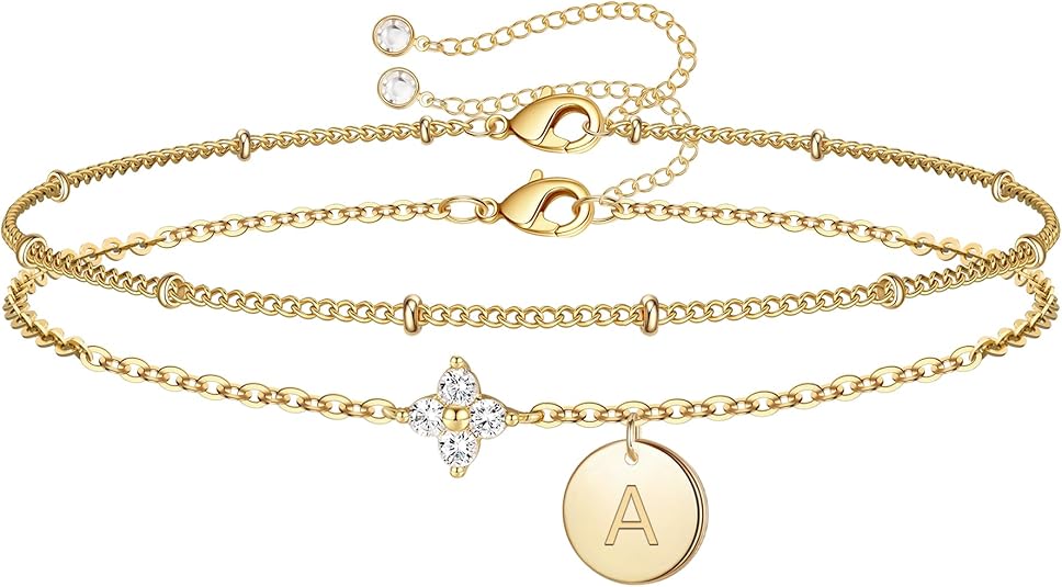 M MOOHAM Christmas Gifts for Teens Women Bracelets - Dainty Four Leaf Clover Bracelet for Women Trendy Initial Bracelet for Teen Girls Jewelry Birthday Gifts Stocking Stuffers for Teen Girls