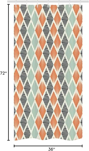 Miniatura 4 de Ambesonne Cortina de ducha geométrica, estilo pop art, rombos retro, rayas fractales, estampado gráfico nostálgico, juego de decoración de baño de