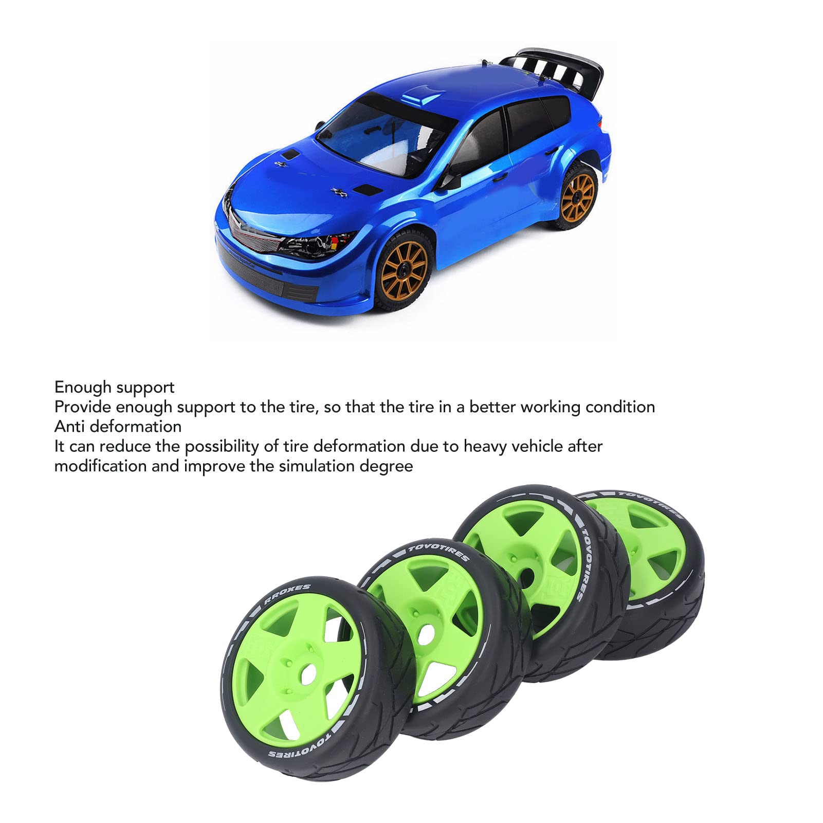 Rimes de Ruedas de plástico para Carreras 1/8 RELAS RC RC con neumáticos de Goma de Agarre Fuertes 4 pcs (Verde)