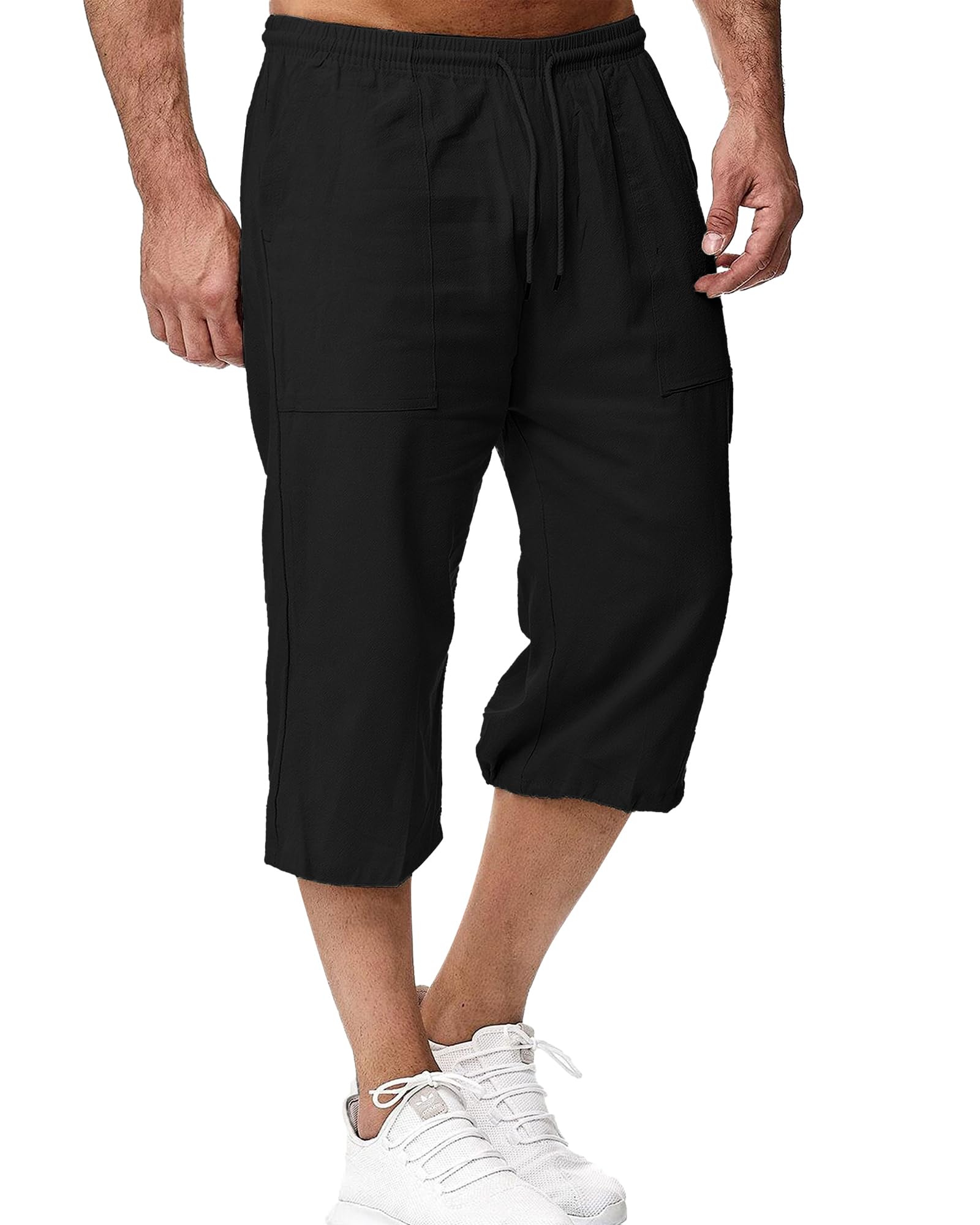 LVCBL Herren LeinenShorts 3/4 Länge Hosen Sommerhose Strand Yoga Jogger Casual Sweatpants