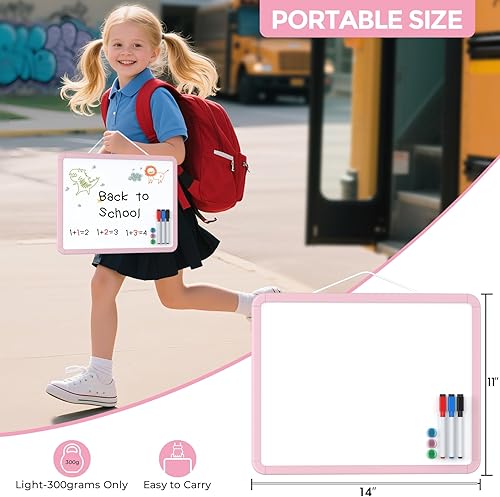Vista 30 de MaxGear Pizarra pequeña de borrado en seco, pizarra blanca colgante de doble cara de 14 x 11 pulgadas para pared, mini pizarra blanca con 3 Blanco