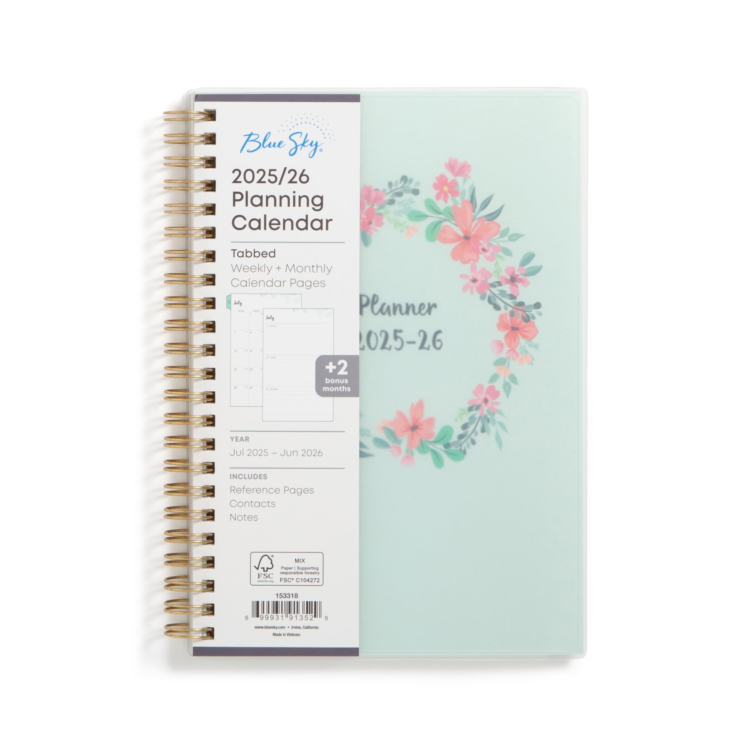 Blue Sky 2025-2026 Weekly and Monthly Academic Year Planner Calendar, July 2025 - June 2026, 5" x 8", Flexible Cover, Wirebound, Laminated Tabs,