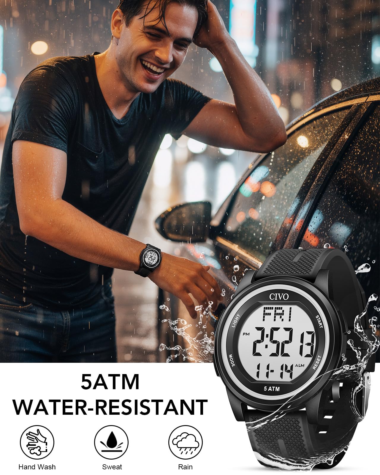 CIVO Digital Watches for Men Outdoor: Waterproof Sport Watch with Stopwatch Alarm Date - LED Backlight Countdown for Running and Cycling