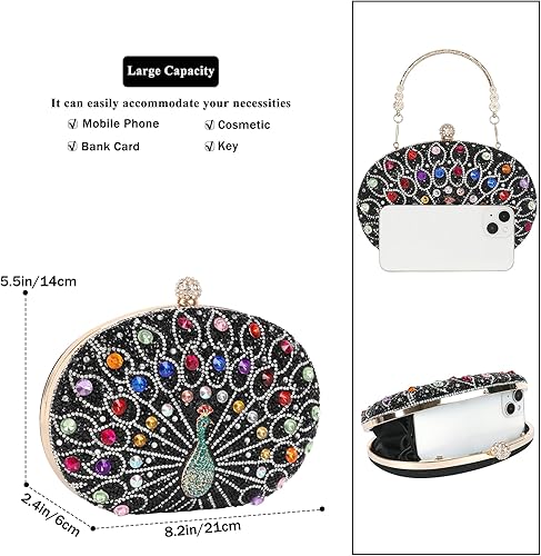 Miniatura 2 de COAIMANEY Bolso de mano para mujer, estilo vintage, con cuentas de diamantes de imitación de pavo real, hecho a mano, bolso cruzado de noche, para