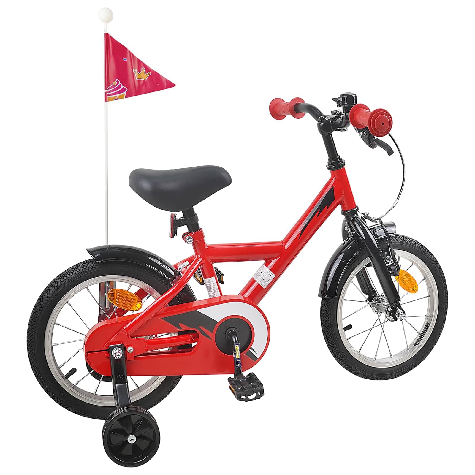 Bicicleta infantil en pulgadas negra con marco de acero, manillar ajustable y asiento para 2-4 años, con freno, timbre y guardabarros para aventuras al aire libre, peso ligero y fácil