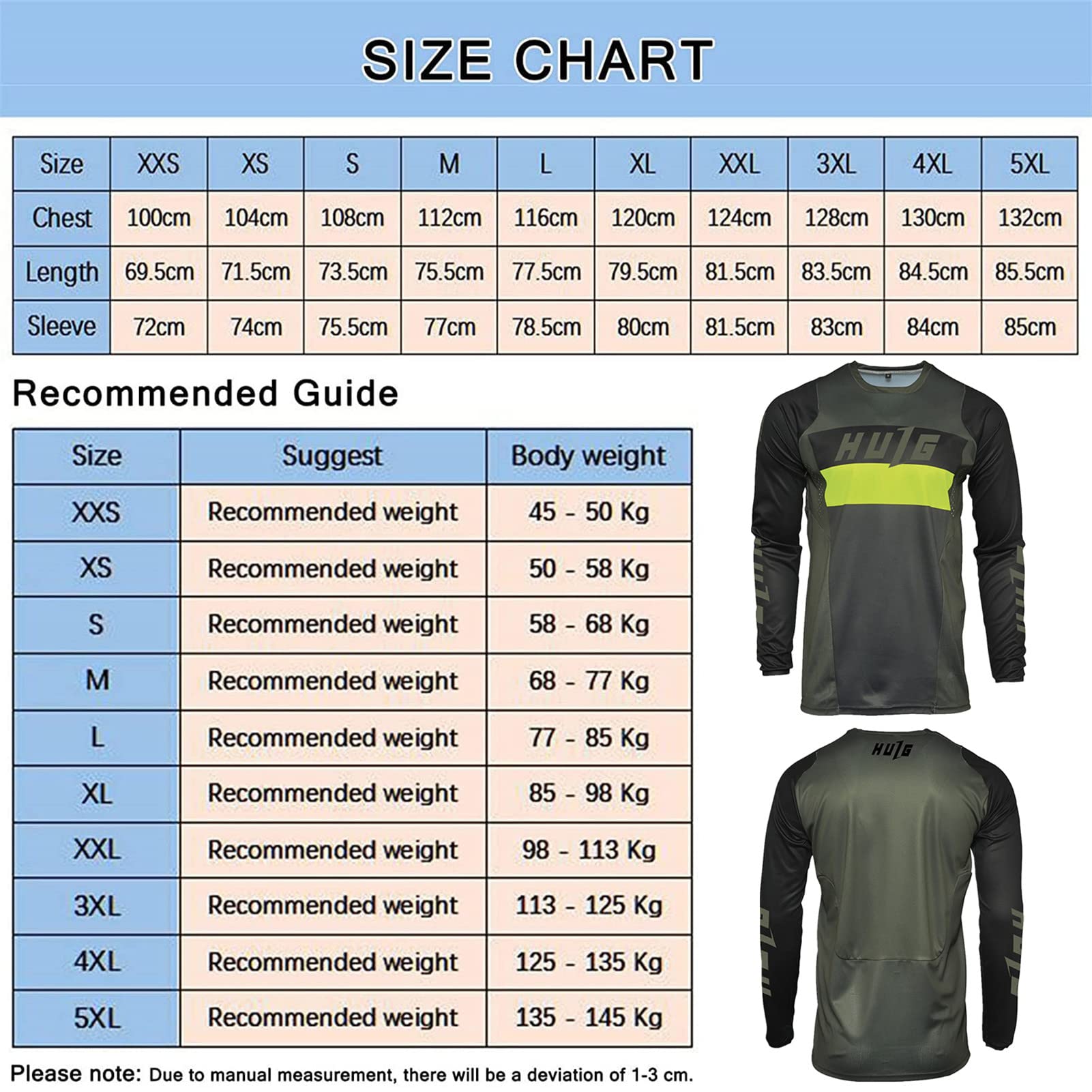 HULG Magliette da Ciclismo da Uomo, T-Shirtlungo, Top Abbigliamento Maglie da Ciclismo,Camicia da Mountain Bike/MTB,Traspirante E Assorbente dal Sudore, Asciugatura Rapida