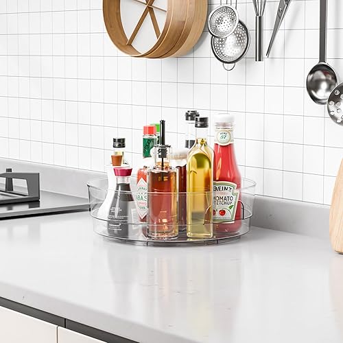 Miniatura 9 de Yieach Paquete de 4 tocadiscos Lazy Susan de acrílico transparente de 12 pulgadas de ancho para gabinete, refrigerador, despensa y cocina, con asa,