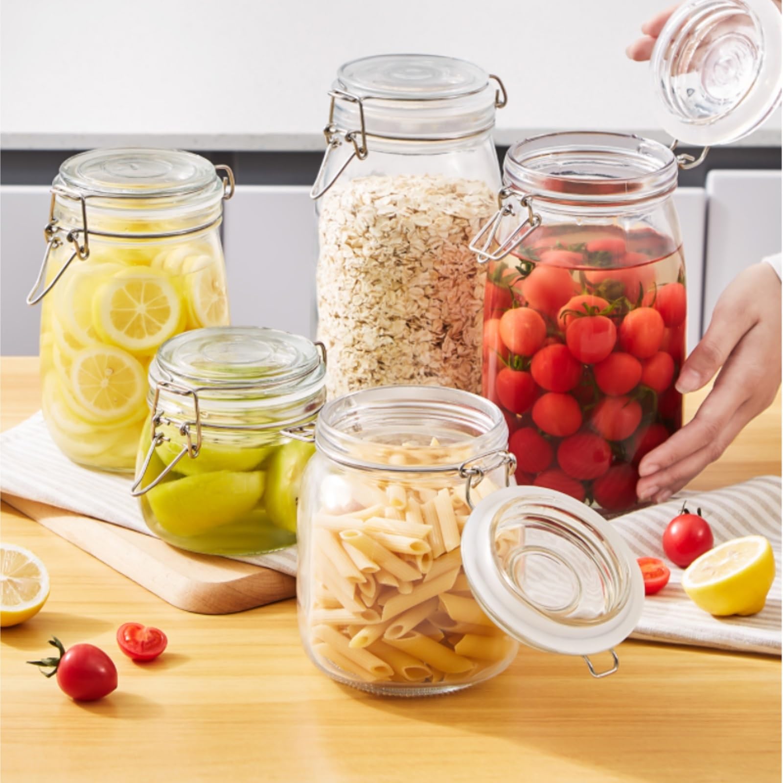 Vorratsgläser mit Deckel Set Mit 2 Vorratsgläsern Aus Glas Luftdichten Klemmdeckeln for Pickle Aufbewahrungsgläser Küche(750ml)