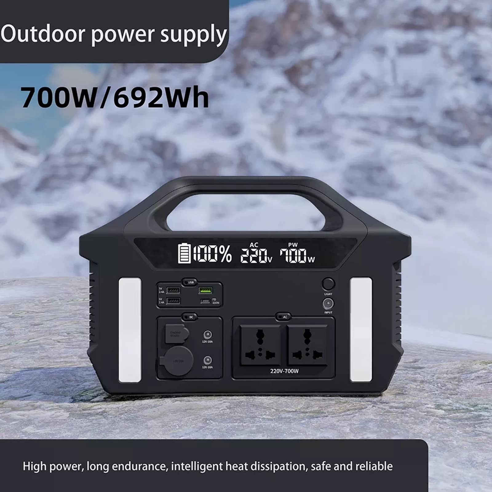 Alimentation d'extérieur, alimentation de secours extérieure de 700 W Alimentation à onde sinusoïdale portable haute puissance pour le camping, le bureau à domicile