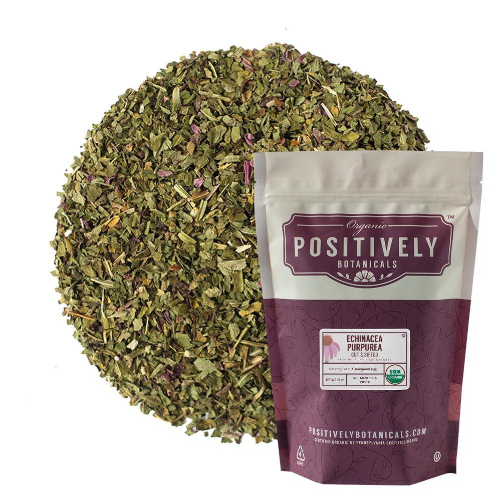 Organic Positively Botanicals Company, Echinacea Purpurea, Herbal Tea Loose Leaf Botanical, 16 Ounce