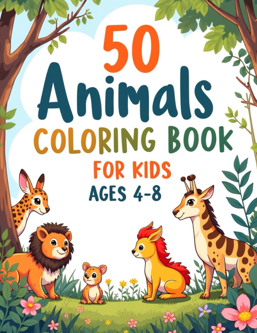 50 Animals Coloring Book for Kids Ages 4–8: Fun and Relaxing Animal Coloring Pages to Help Children Learn, Create, and Build Confidence