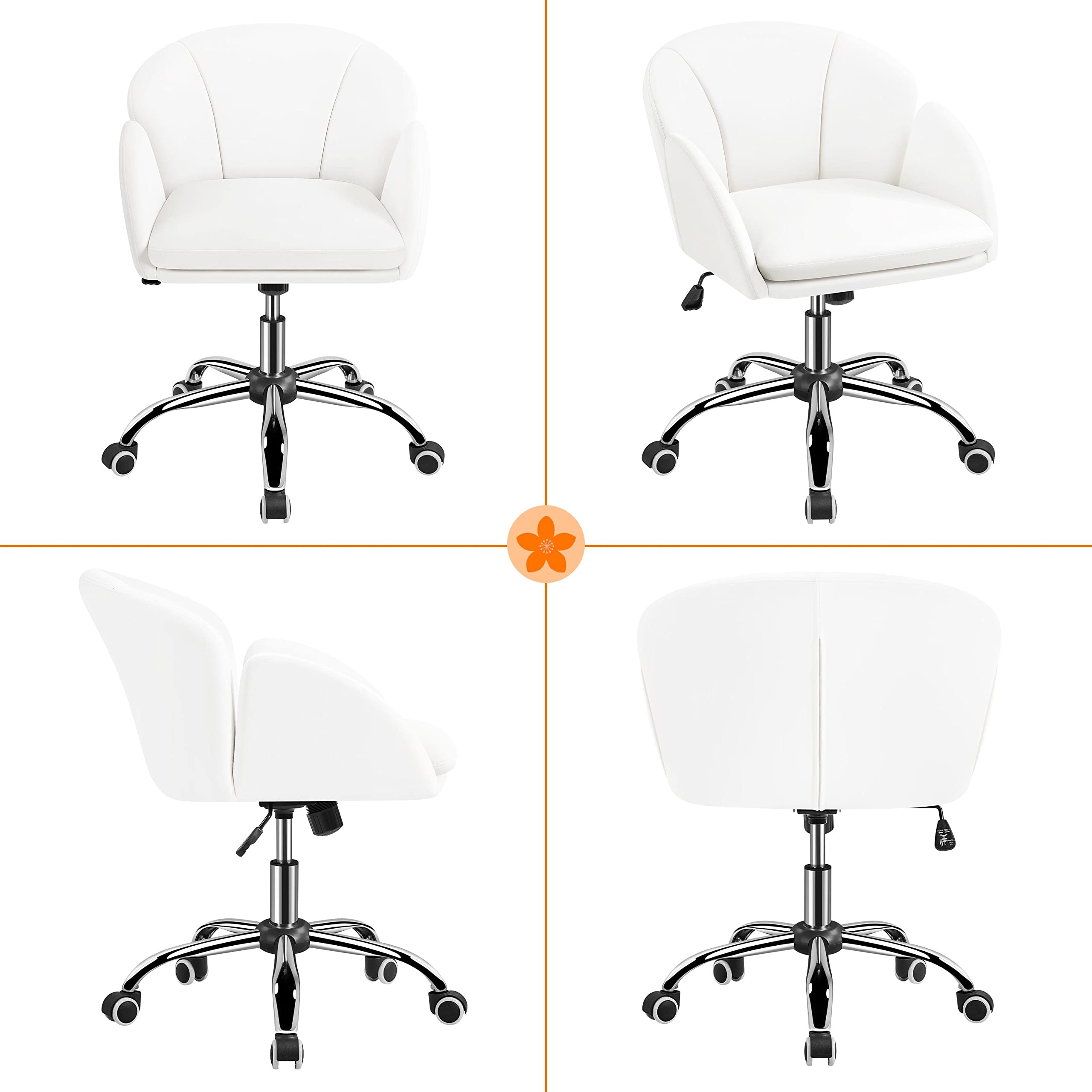 Yaheetech Silla de Oficina Silla de Ruedas Silla Altura Ajusteble MAX Carga 136 KG Silla de Despacho Estudio Blanco Silla Piel Sintética