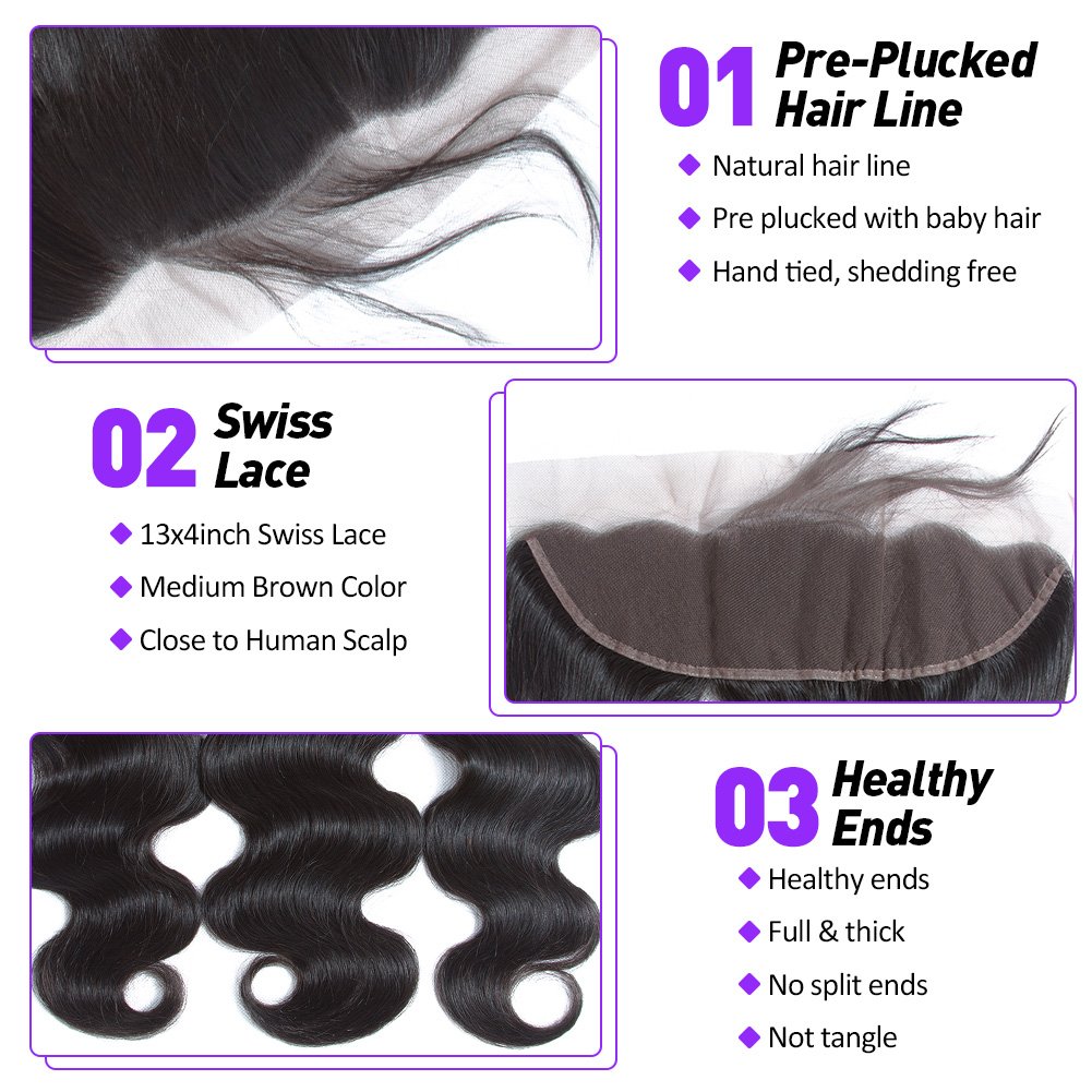 13×4 Ear to Ear Lace Frontal Closure Brazilian Virgin Human Hair Body Wave Free Part Frontal Lace Closure Natural Color (14inch)