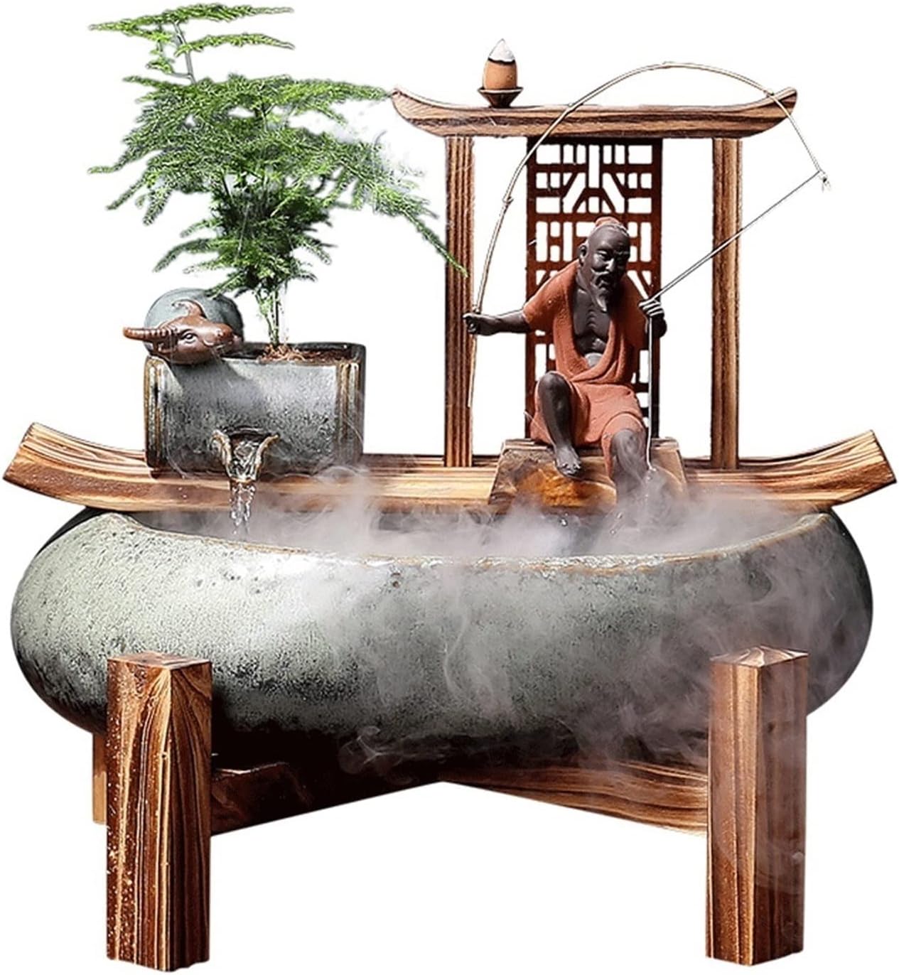 Desktop Fountain Ceramic Water Device Desktop Decoration Fengshui Lucky Fountain Office Living Room Porch Tabletop Fountain Decoration Waterfall Fountain