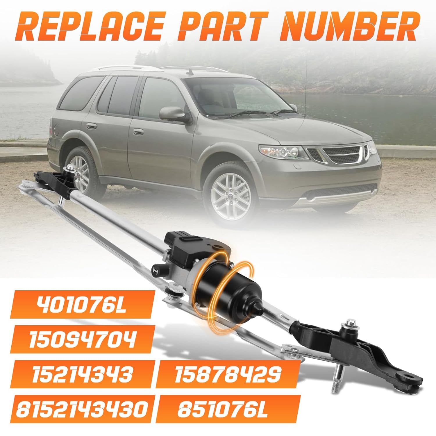 Front Windshield Wiper Motor and Linkage Assembly Compatible with Buick Chevrolet GMC Isuzu Oldsmobile Saab Models # 401076L, 15094704, 15214343, 8152143430, 15878429, 851076L