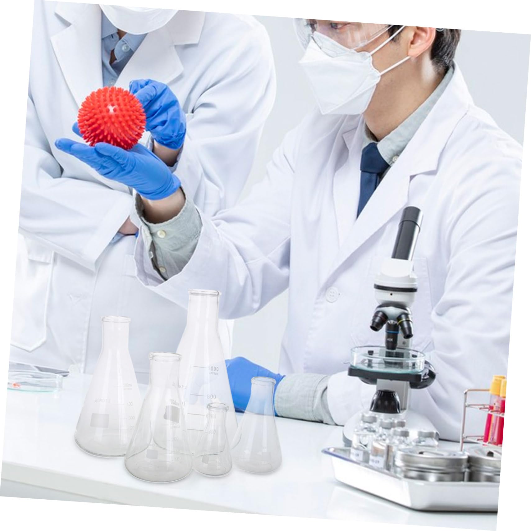MAGICLULU Erlenmeyer Capacidad Variada 50ml a 1l Juego de 5 Matraces de Vidrio de Borosilicato Alta Resistencia Diseño Cónico Base Triangular para Laboratorio Científico