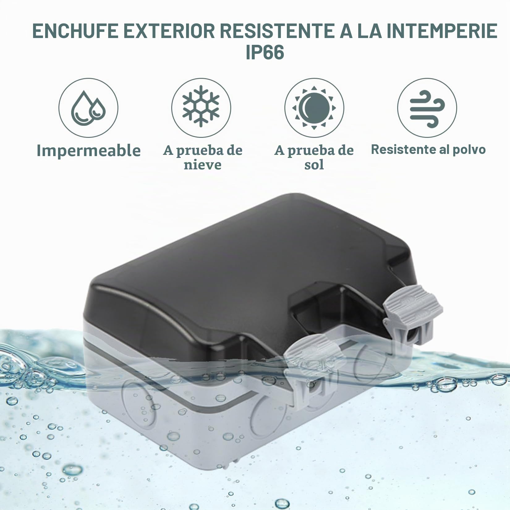 Enchufe exterior con puertos USB, enchufe de jardín, impermeable, IP66, contacto de protección con tapa abatible