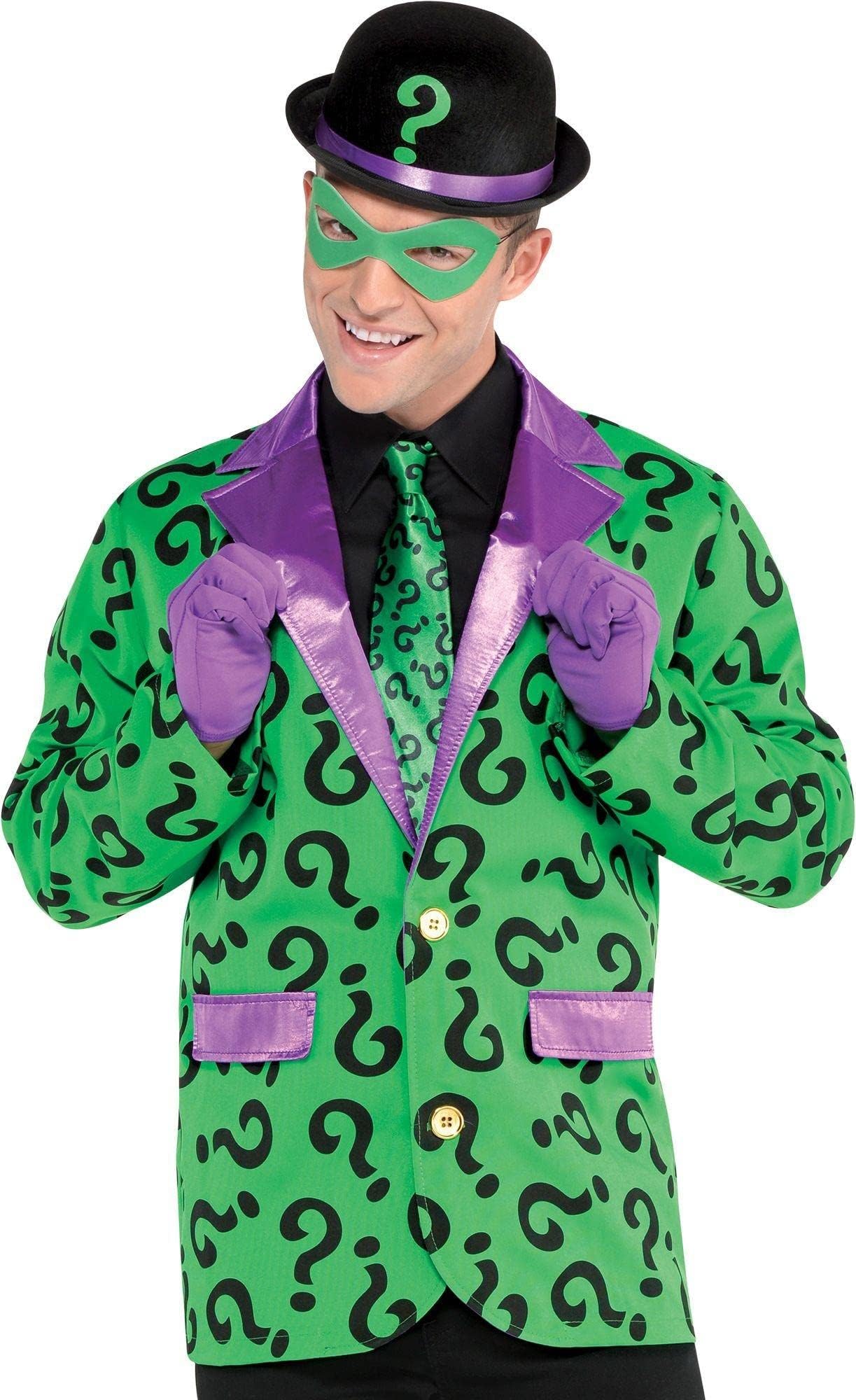 SUIT YOURSELFRiddler Jacket for Adults, Batman Halloween Costume, One Size up to Menโs 40-42, Featuring Purple Lapels