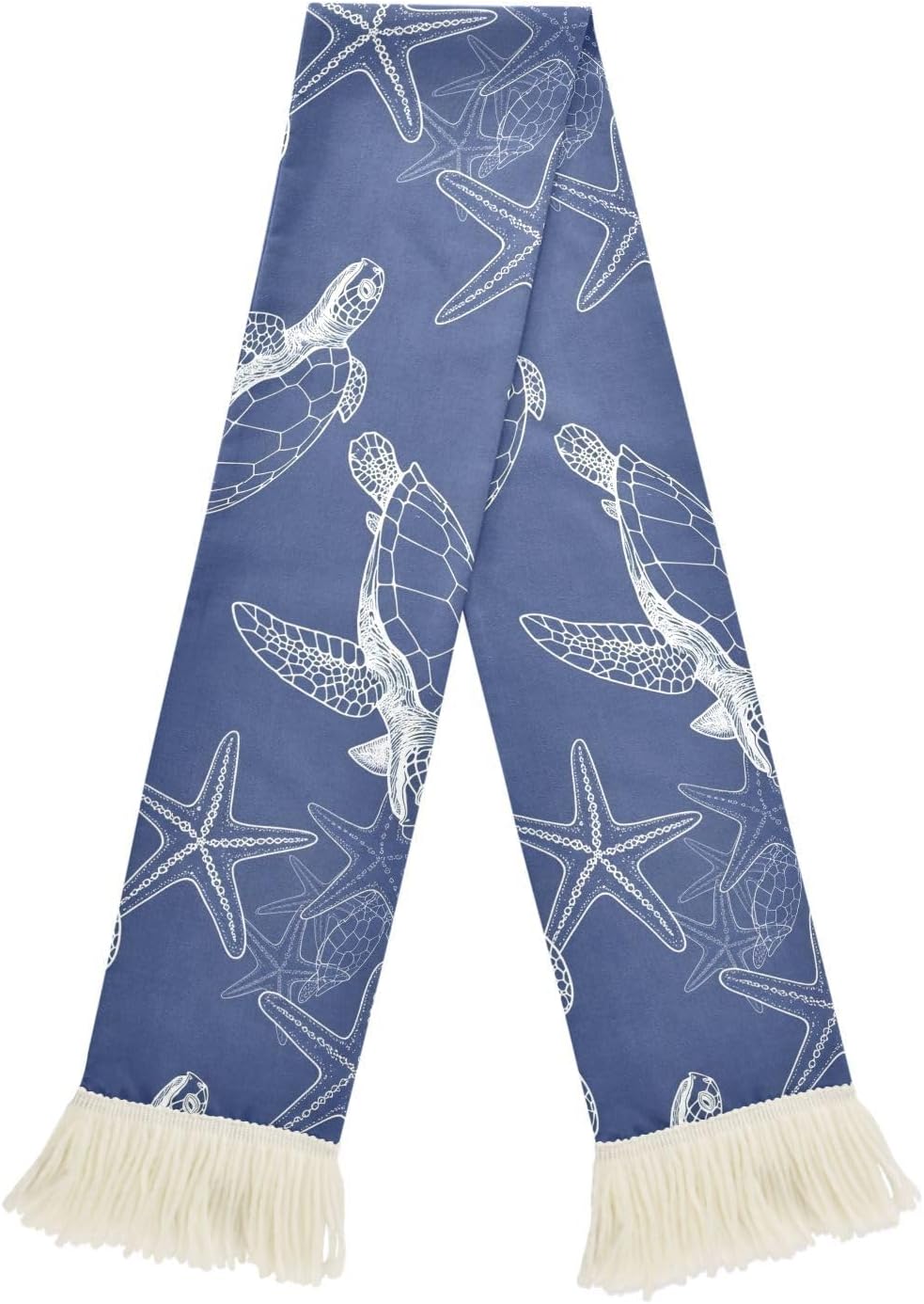 CHIFIGNO Sea Turtles Blue Sports Fan Scarf with Fringe Ends, Soft Polyester Sweat Towel for Soccer Games, Quick Dry Cheering Banner Wrap