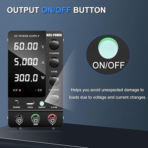 Miniatura 11 de NICE-POWER Fuente de alimentación CC variable 30V 10A, fuente de alimentación de banco de CC regulada de conmutación ajustable con interruptor