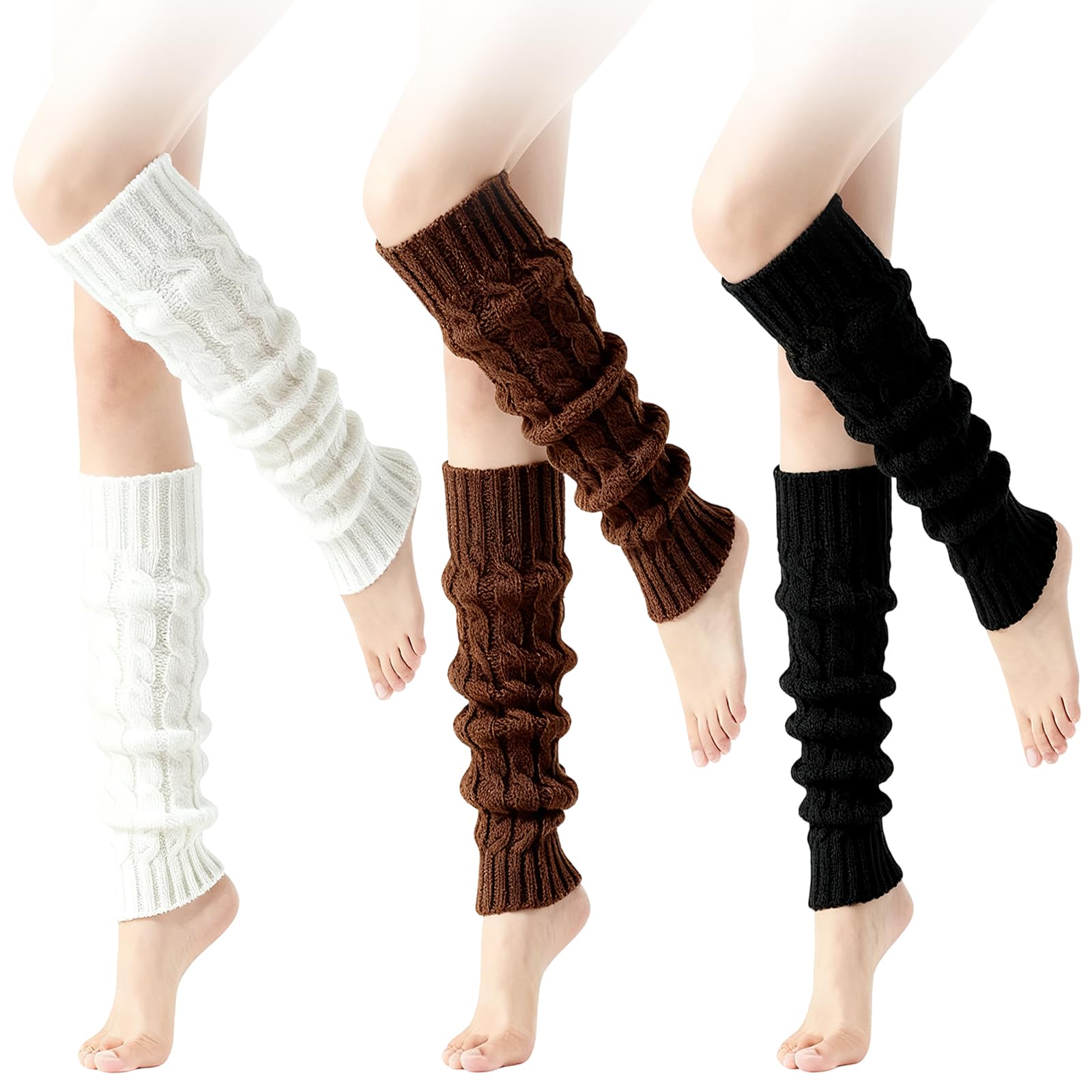 Women Leg Warmers 3 Pairs Fashion Cute Cable Knit Leg Warmers Winter Warm Long Boot Socks