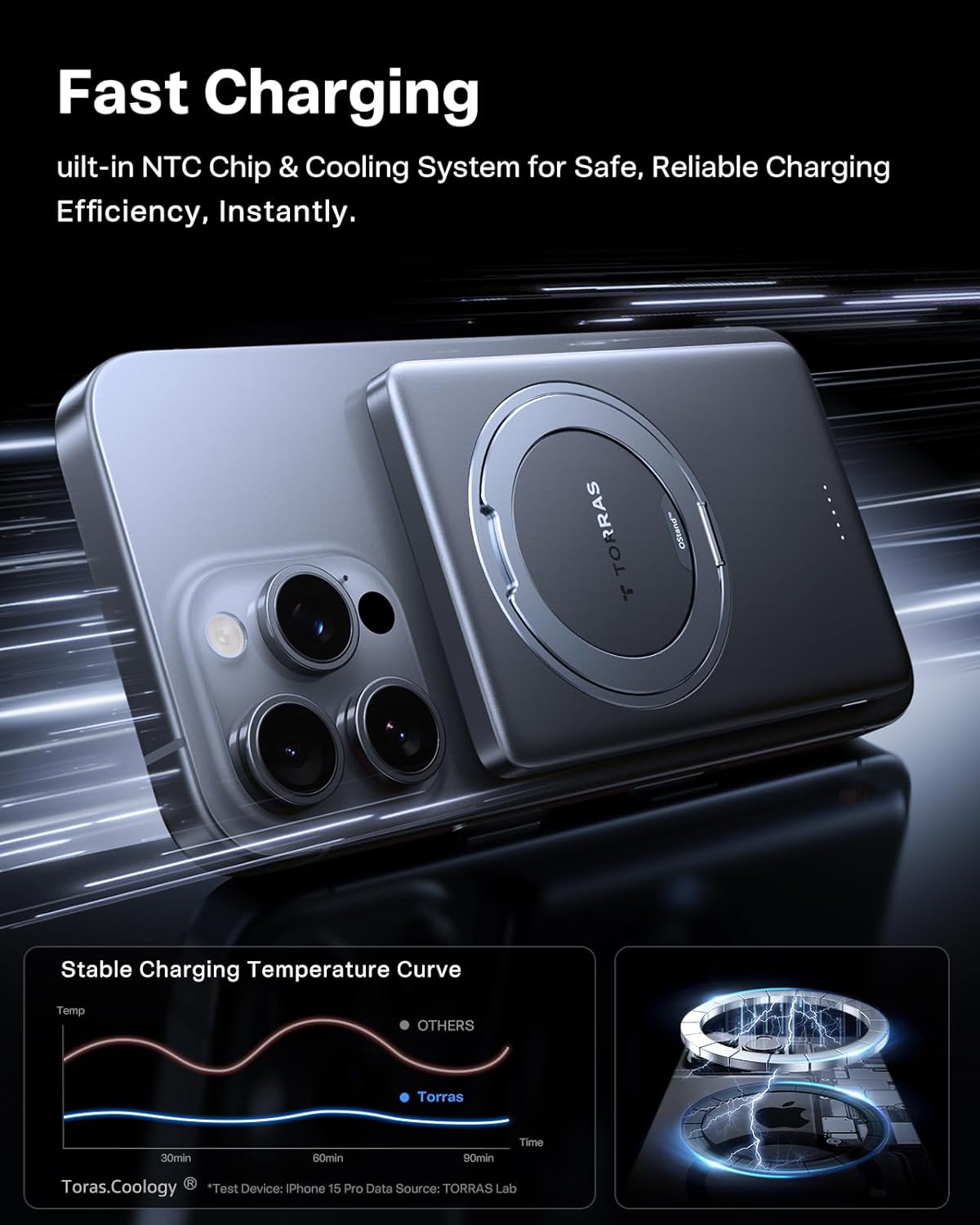 TORRAS Ostand MiniMag Power Bank, 5,000mAh Ultra Slim Wireless Portable Charger with Stand, Fast Charging for iPhone Air Magnetic Battery Pack for iPhone 17/17 Pro/17 Pro Max/16/15/14/13/12, Gray