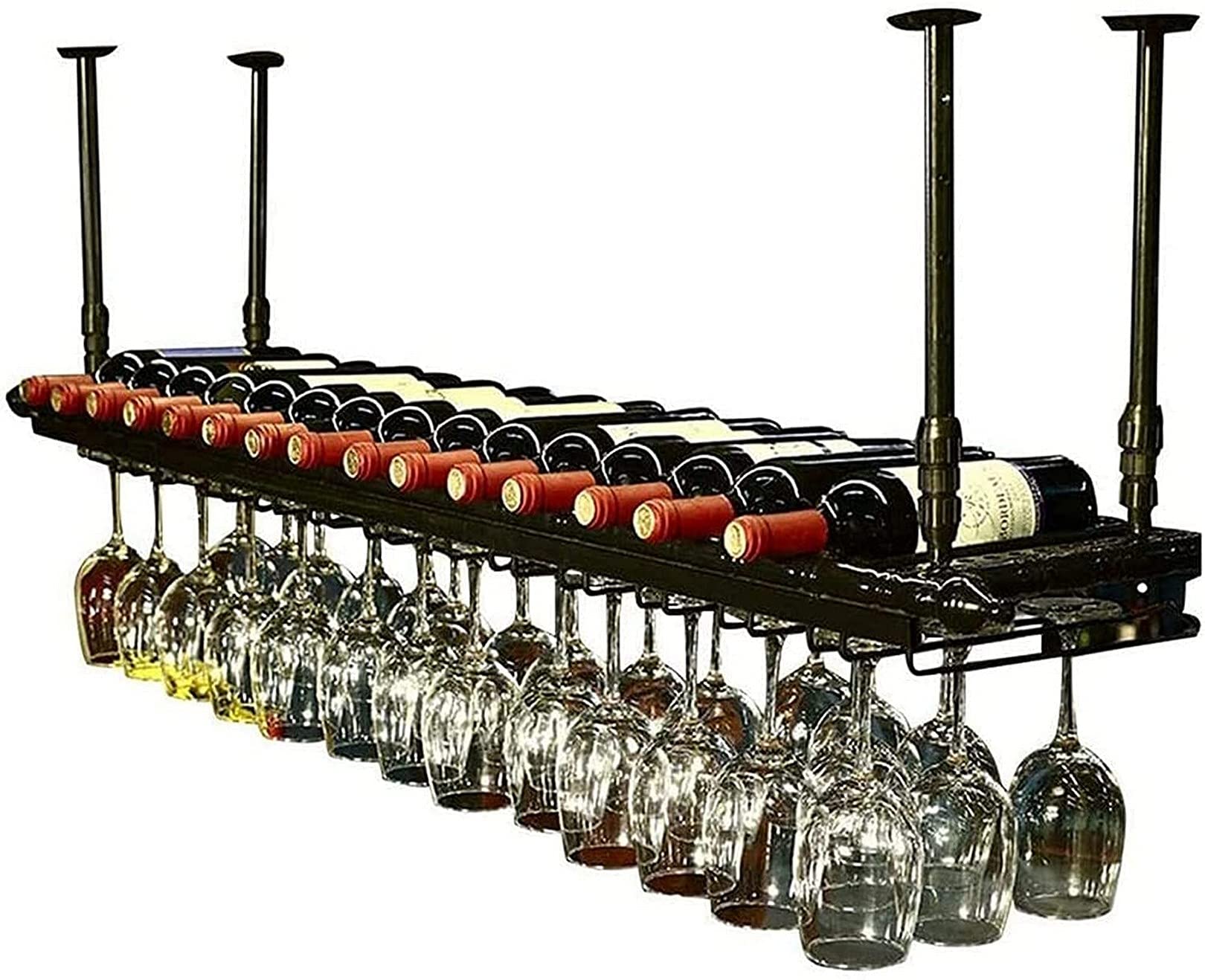 Rangement verre suspendu cuisine et bar avec hauteur modifiable en métal noir