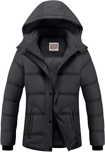 WULFUL Womens Winter Coats Lightweight Warm Thicken Puffer Jacket Waterproof Quilted Winter Jackets with Removable Hood