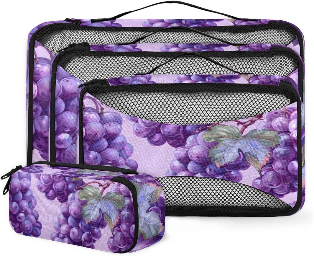 Grape 4 Set Packing Cubes Packing Cubes for Women Lightweight Travel Essential Bag Clothes Carry on Suitcase Bags for Accessories Essentials