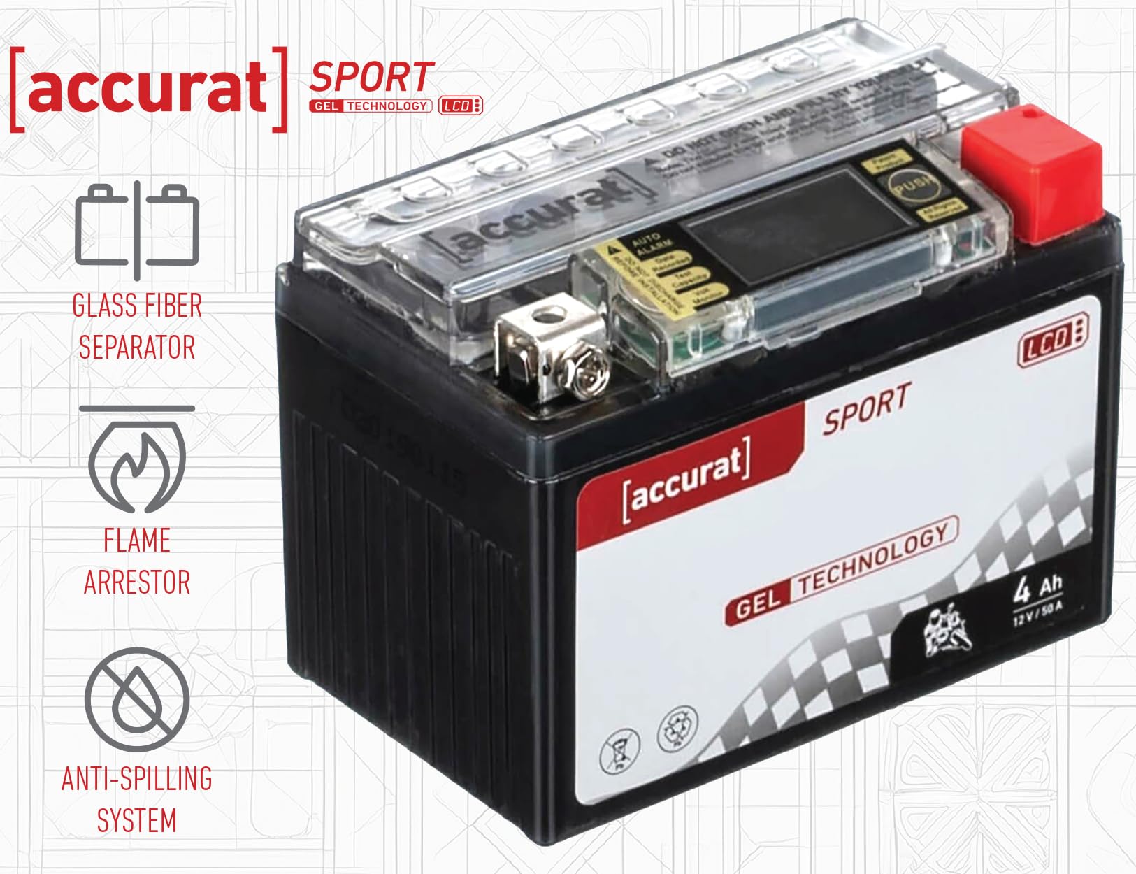 Accurat Motorradbatterie YTX7A-BS Gel 12V 7Ah Roller Batterie mit Display MGS12-7A-BS