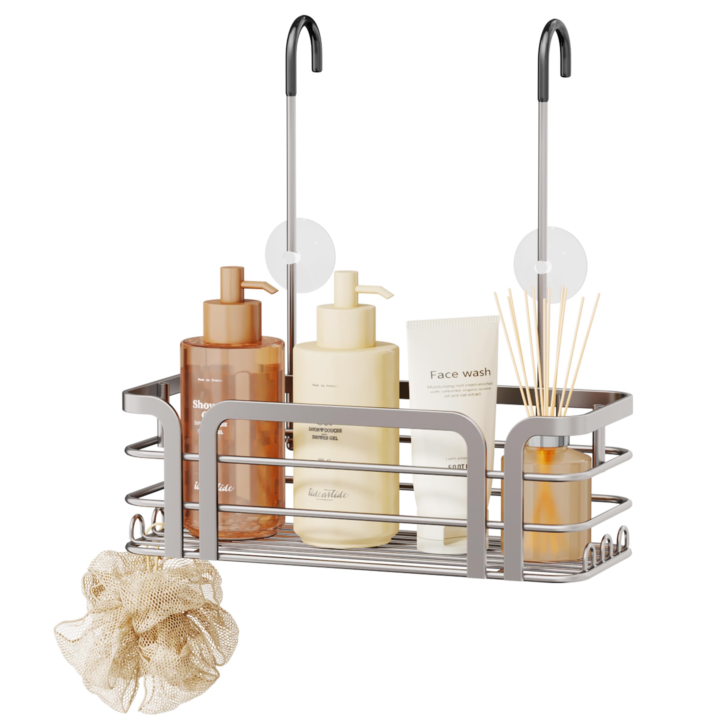 SWTYMIKI Shower Caddy Hanging Organizer - Over the Door Shower Caddy with 6 Hooks 2 Installation Ways Stainless