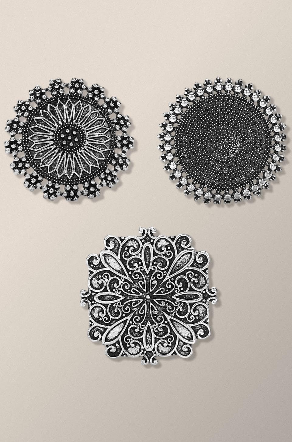 Jewellery Afghani Oxidised Silver Plated Combo of 3 Rings for Women and Girls (Adjustable Size)