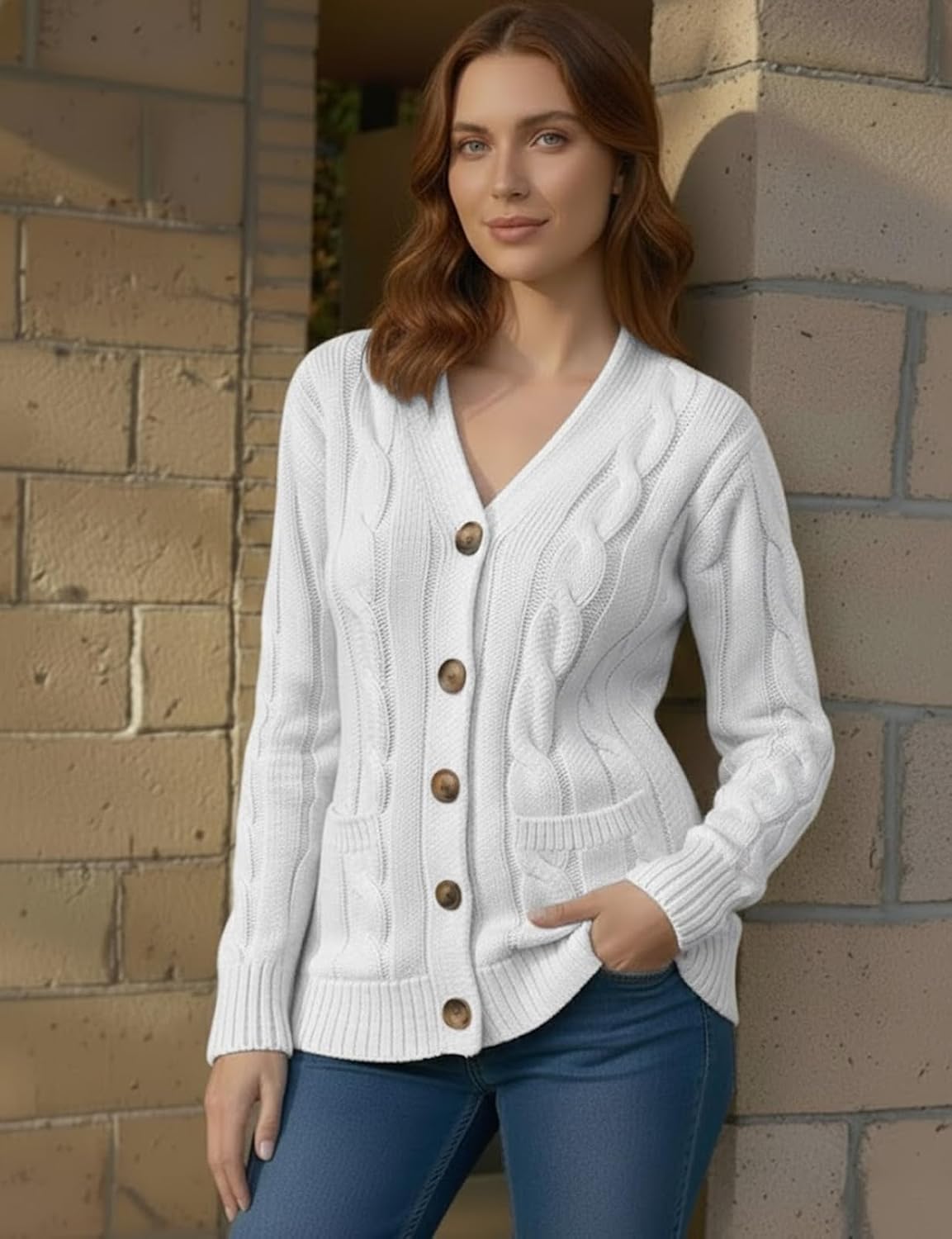 Women's Casual Slim Fit Cardigan Sweaters Long Sleeve Button Down Mid Length - Image 4