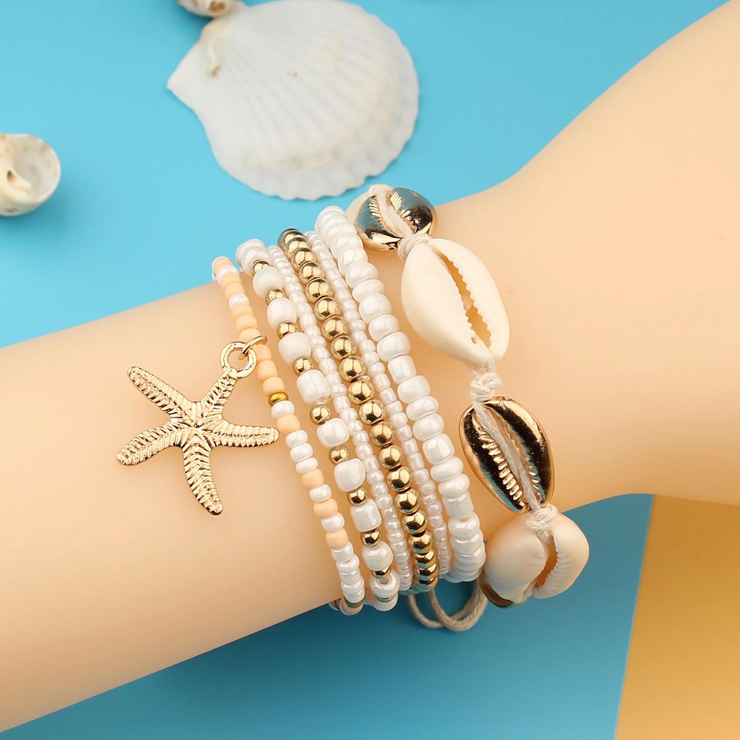 Bohemian 7 PCS Colorful Beaded Seashell Starfish Bracelet Set Beach Jewelry for Women Summer Beach Bracelets Adjustable Healing Bracelet Jewelry Accessories - Image 7