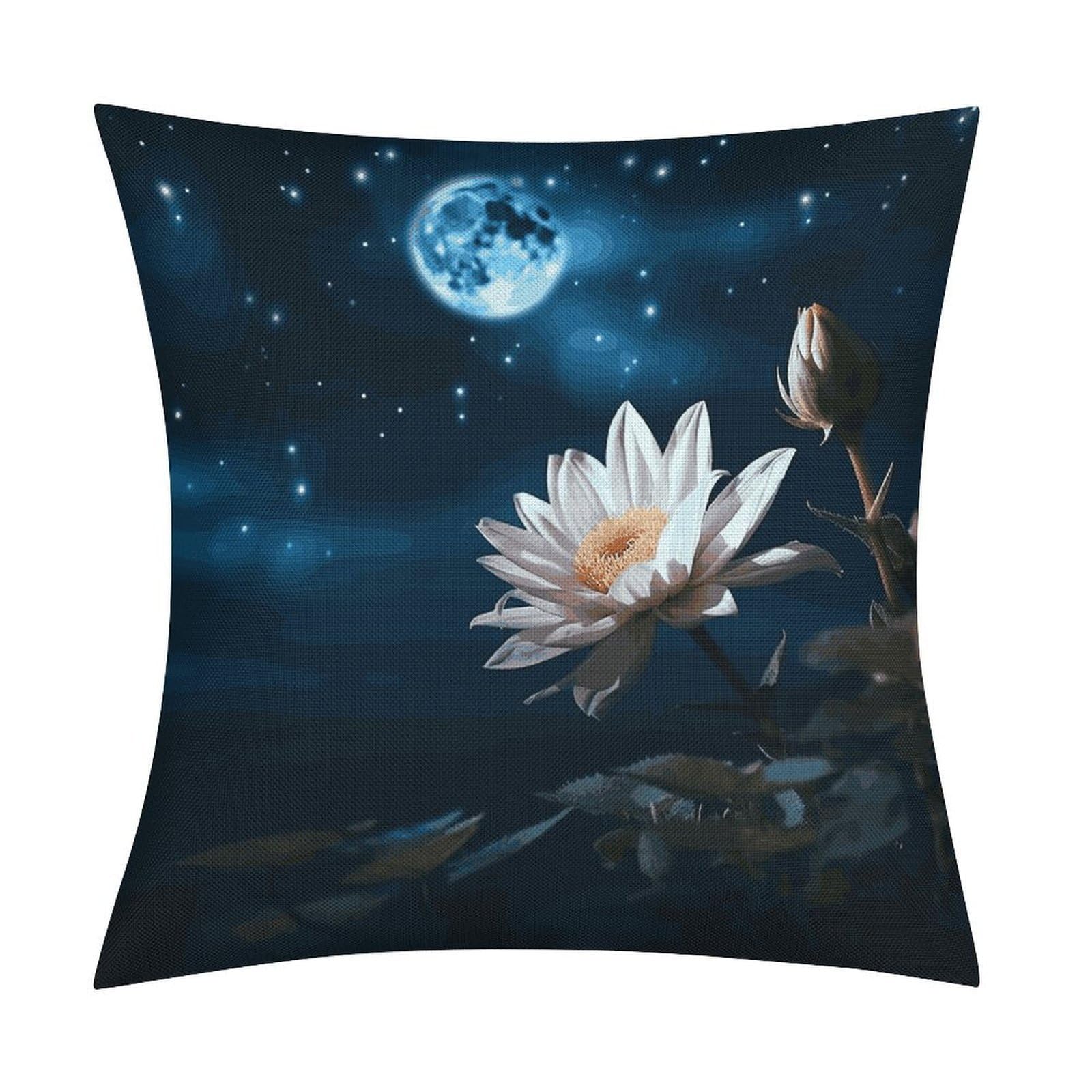 Fodpand Style Flower And Moon Pillow Covers 18X18 Inch, Pillow Cases Boho Farmhouse, Throw Pillow Covers For Couch Sofa Bed Spring Home Decor