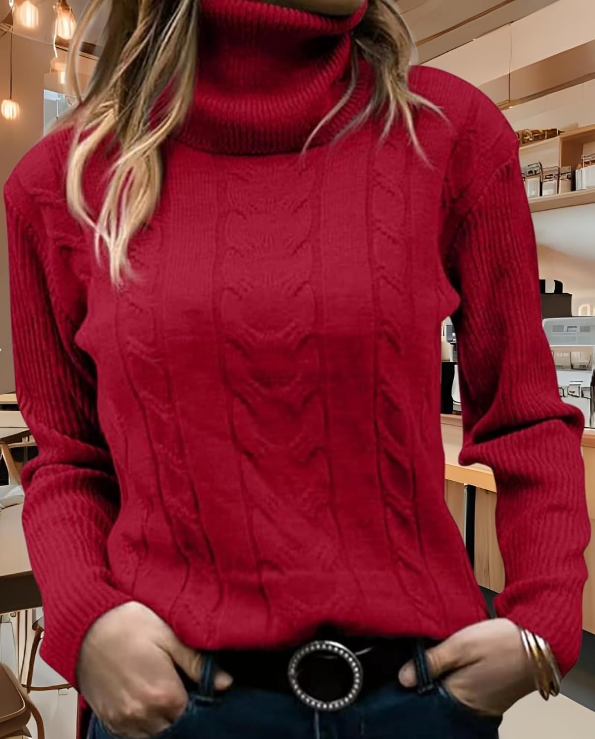 Women's Retro High Neck Pullover Sweater Long Sleeve Casual Warm Top for Vacation and Daily Wear - Image 5