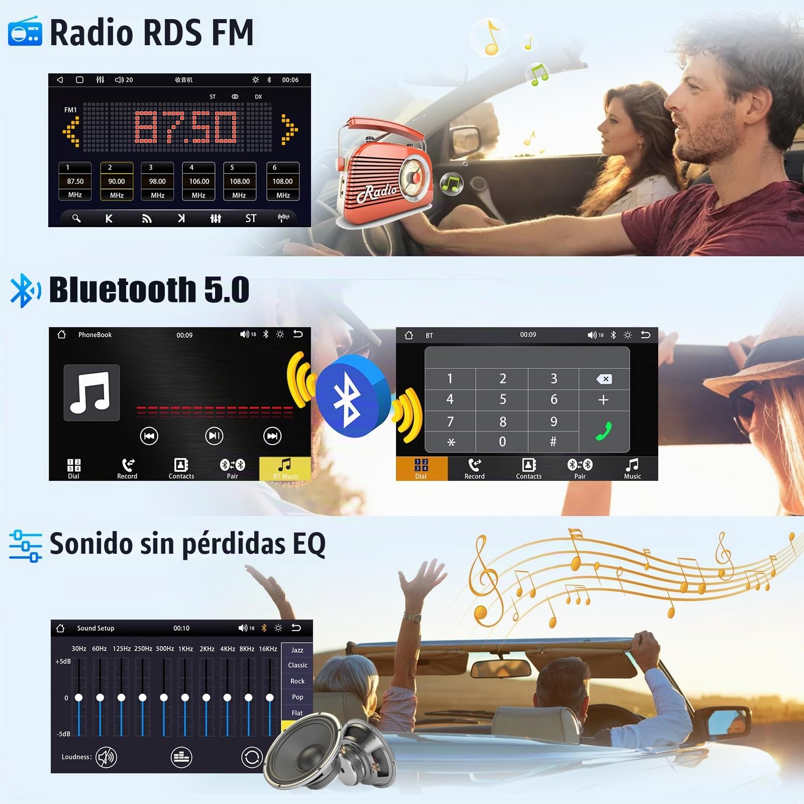 CAMECHO 1 DIN Carplay Bluetooth Radio 7 Pulgadas con Cámara Trasera, Pantalla Táctil HD Wired Android Auto Autoradio con FM EQ-Ton Control en el Volante USB Mirror Link