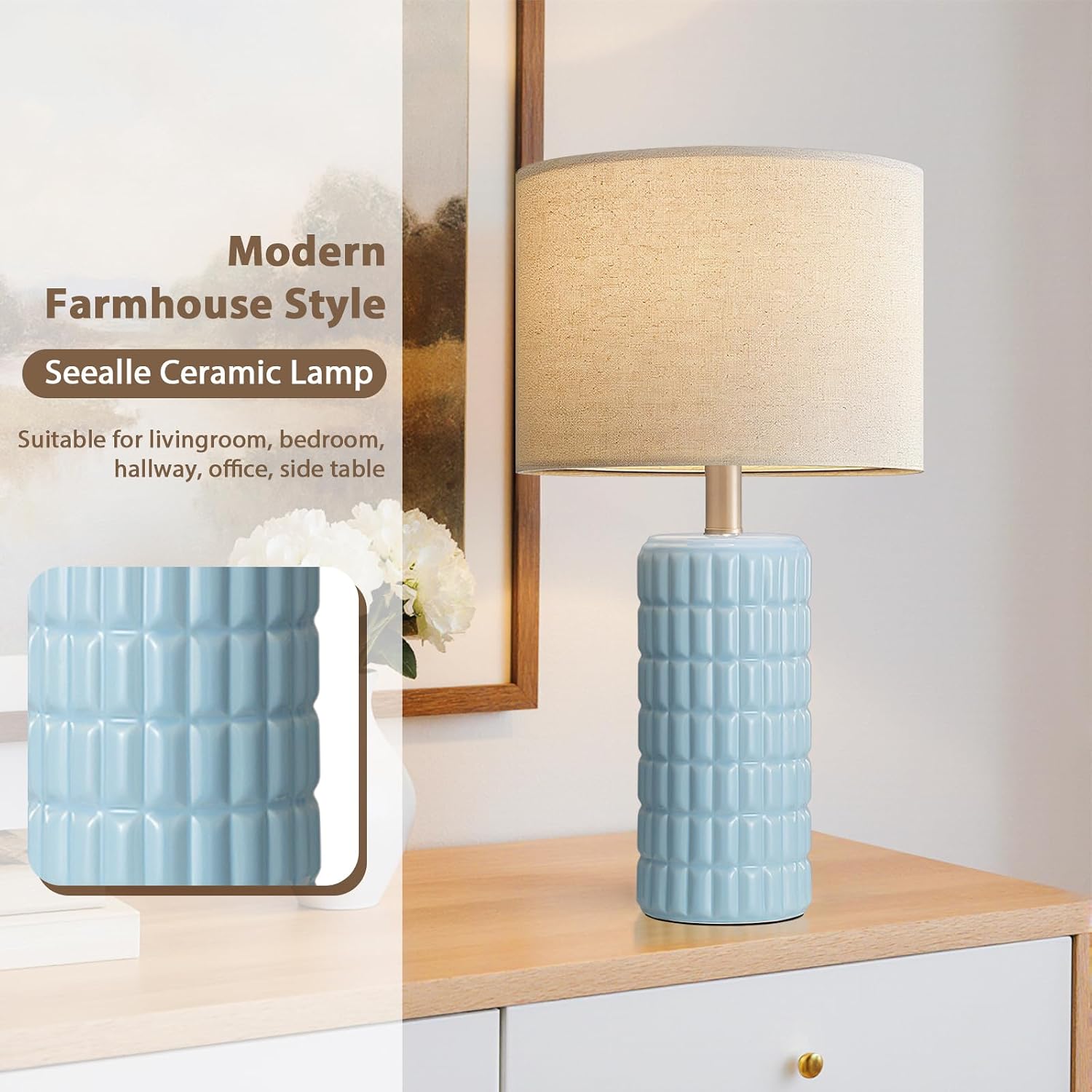  23" Modern Ceramic Table Lamps, Lamps for Bedroom, Sky Blue thumbnail
