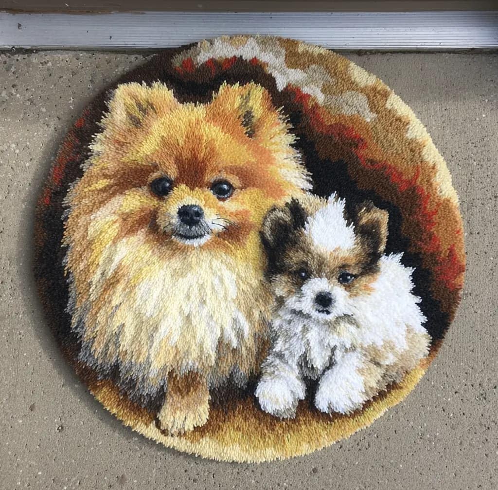 Kitquiver Latch Hook Rug Kit Round Pomeranian50X50Cm Beginner