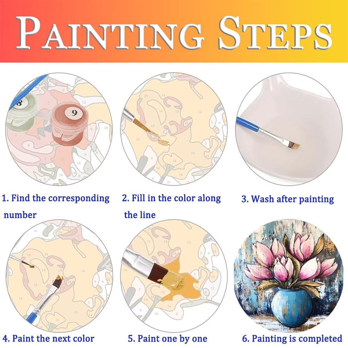 Dipingere con i Numeri Fiore, Paint by Numbers Adulti Vaso, Fai da te Creativi Adulti Quadri da Dipingere Numerati Kit per Decorazione Della Parete di Casa, Regalo 70x95 cm Nessuna cornice 5W-Z
