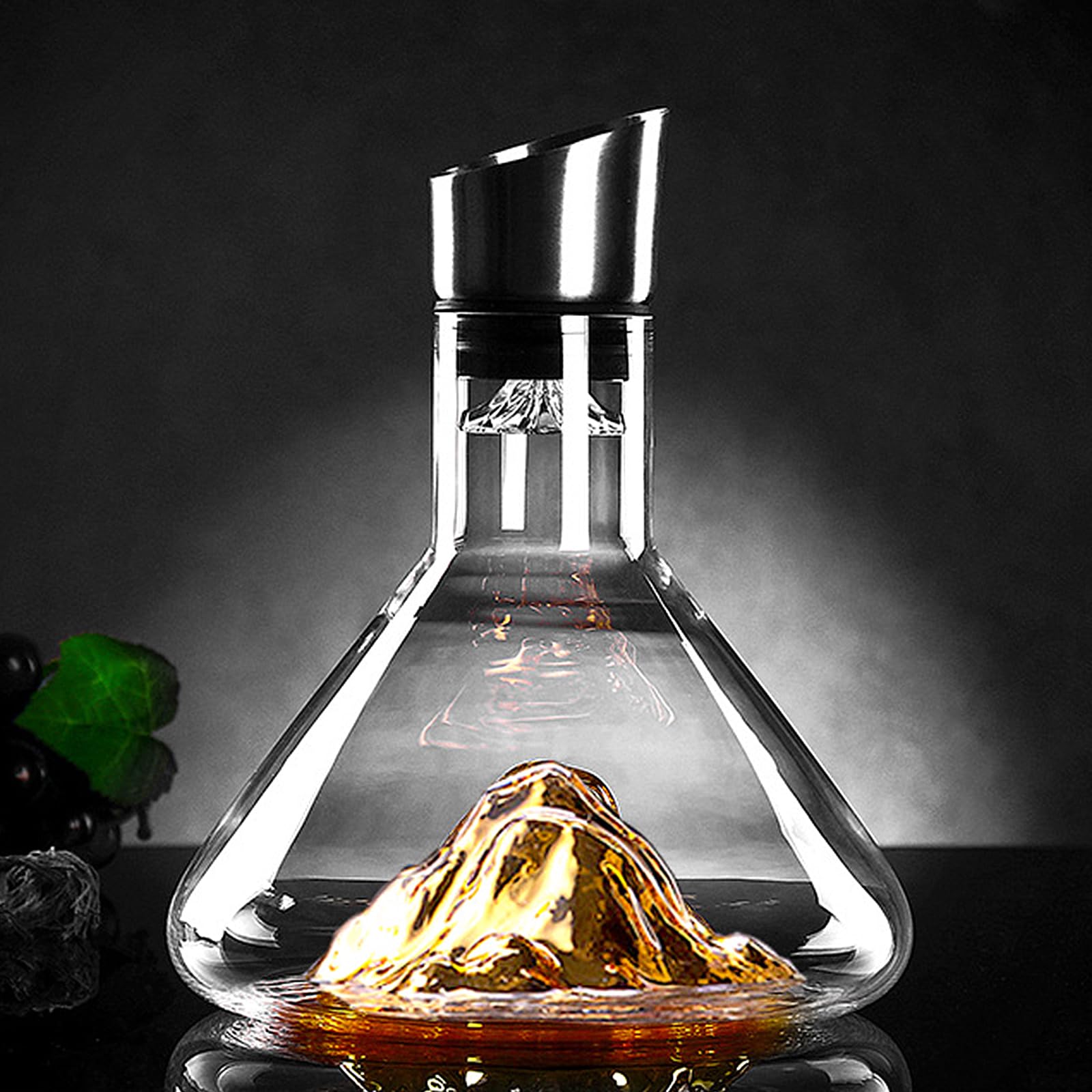 Kit de décanteur de vin avec filtre aérateur, décanteur de vin rouge 1,5 l, sans plomb, accessoires de vin soufflé à la main, aérateur de vin transparent Iceberg Design (doré)