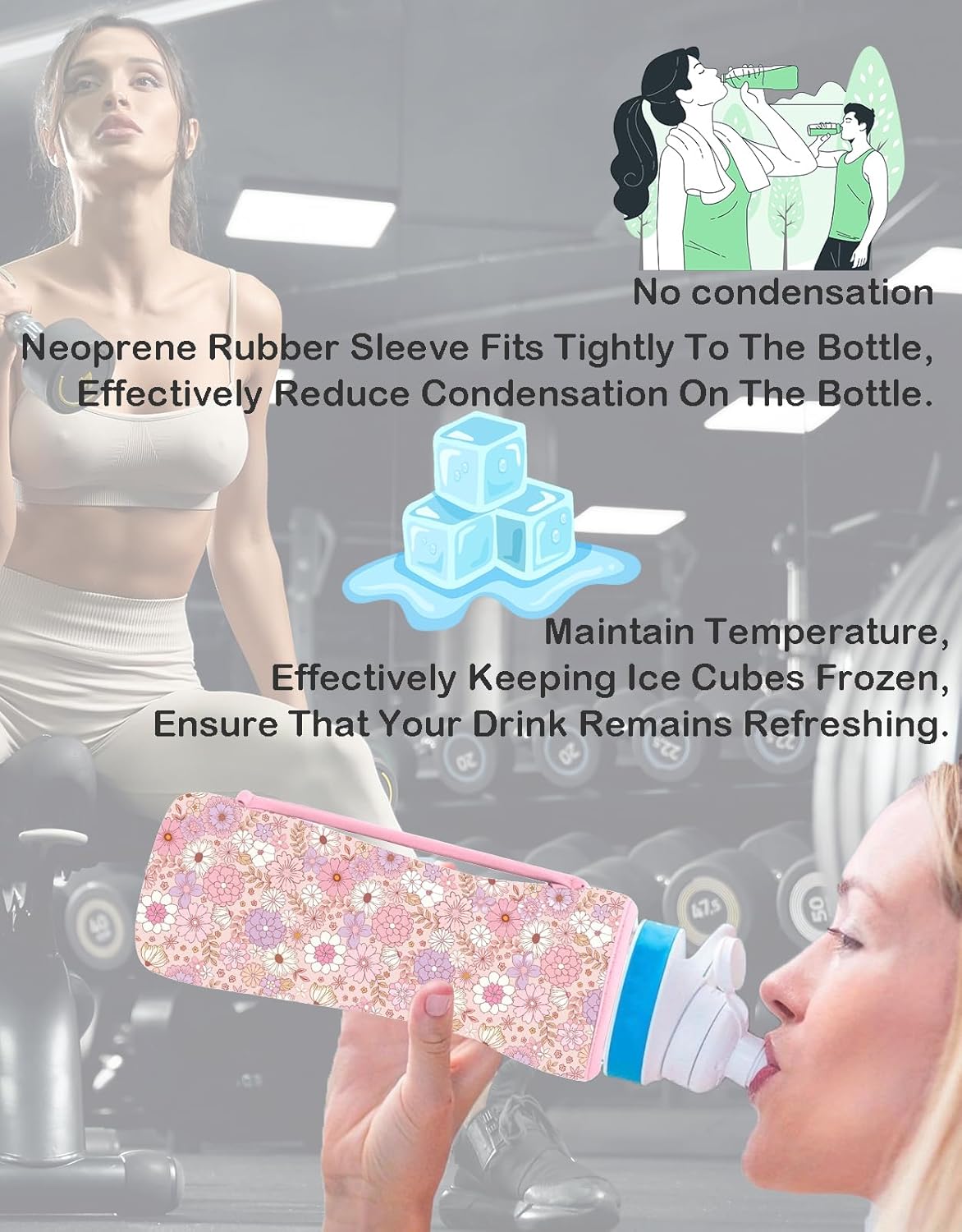 32oz Cute Printed Sleeve Compatible With Cirkul Water Bottle For Plastic And Stainless Steel Bottles 32oz Neoprene Sweat-Wicking Material Insulated Cover Designed With Handles（Spring Vibes）