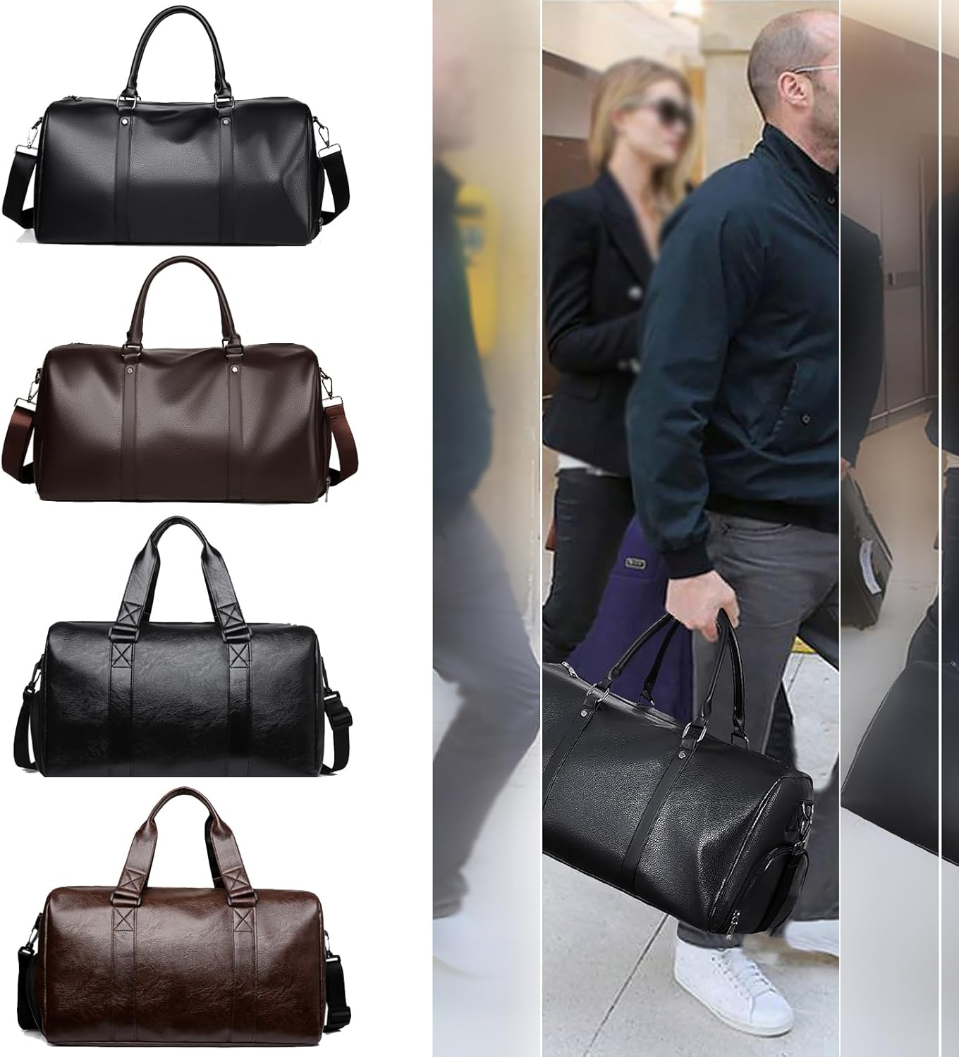 Men's business travel bag short-distance travel bag fitness bag trendy female yoga sports training bag male PU waterproof (black-1)