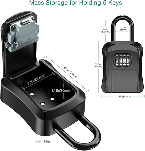 Miniatura 3 de ORIA Caja de cerradura de llave, caja de bloqueo de combinación de 4 dígitos, caja de almacenamiento de llaves montada en la pared, código